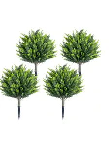 4-Piece 25.6 in Lifelike Artificial Cypress Topiary Trees, PE Material with Natural Texture, Ground Spikes & Leaf Details, Indoor/Outdoor Decorative Plants, Outdoor Decor, Ideal Home Garden Accent Gift