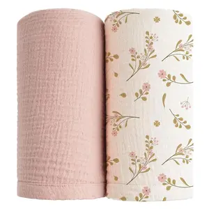 Muslin Swaddle Blankets for Baby Boys Girls, 2pcs Receiving Blanket , Soft Breathable Muslin Baby Blanket for Unisex Newborn Swaddling, Easy Care