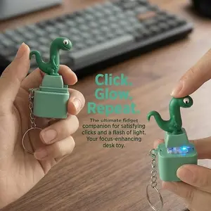 Cute Lizard Button Keychain Fidget Toy, Portable Press Button with Colorful Light & Sound, Anxiety Stress Relief Gadget, Funny Novelty Gift (1 pcs Lizard)