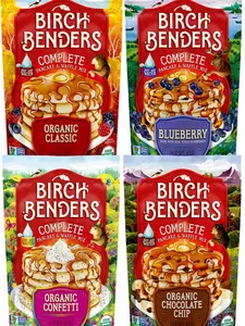 Birch Benders Pancake & Waffle Mix Variety Pack (4 Count), Organic Classic, Blueberry, Confetti & Chocolate Chip Flavors, Just Add Water