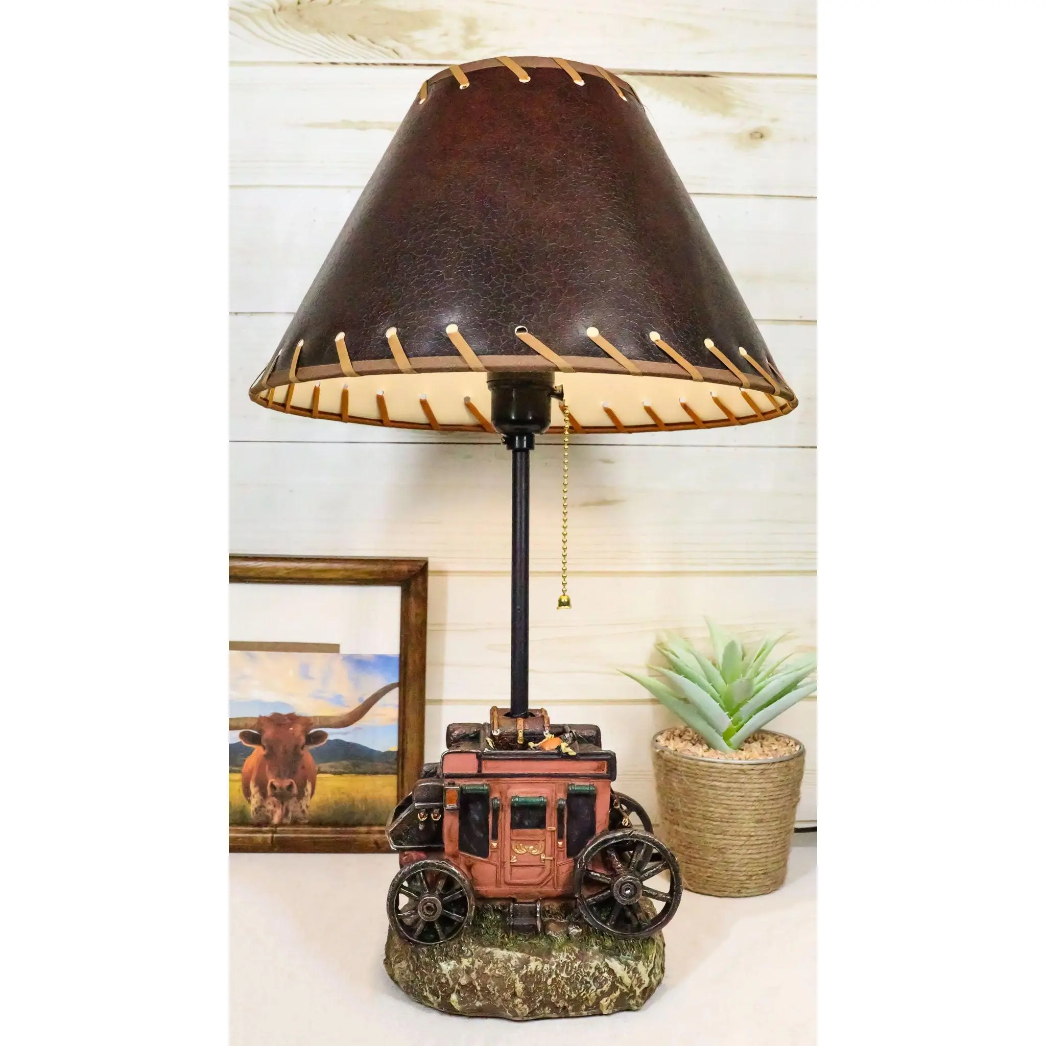 Rustic Western Classic Charming Fancy Chuckwagon Covered Wagon Table Lamp Decor