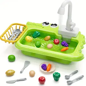 Kids Water Circulation Kitchen Sink Toy Mini Set with Fruitand Vegetable Accessories for Pretend Play EducationalToy for Toddlers 3 Plus Perfect Birthday or Christmas Giftreal cooking girl