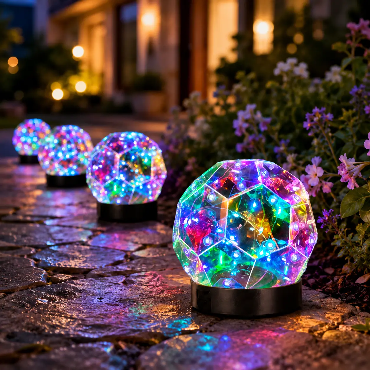Solar-Powered Multicolor LED Stake Lights (1/2-Piece Set) - IPX4 Waterproof Solar Outdoor Lights, Landscaping Decor for Front Yd Pathways, Nighttime Lighting for Patios, Lawns, Flower Beds