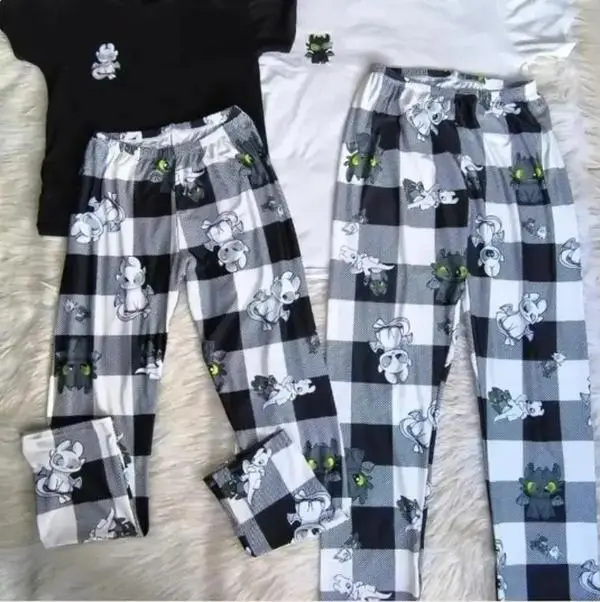 Cute Dragon Print Couple Pajama Pants – Soft Cotton Plaid Lounge Pants, Matching Sleepwear Outfit for Men, Women & Family, Cozy Nightwear Gift