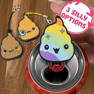 Cutie Poos Tab Buddy Soda Can opener - silly golden rainbow unicorn poop keychain gift present charm accessory for arthritis, EDS, nails