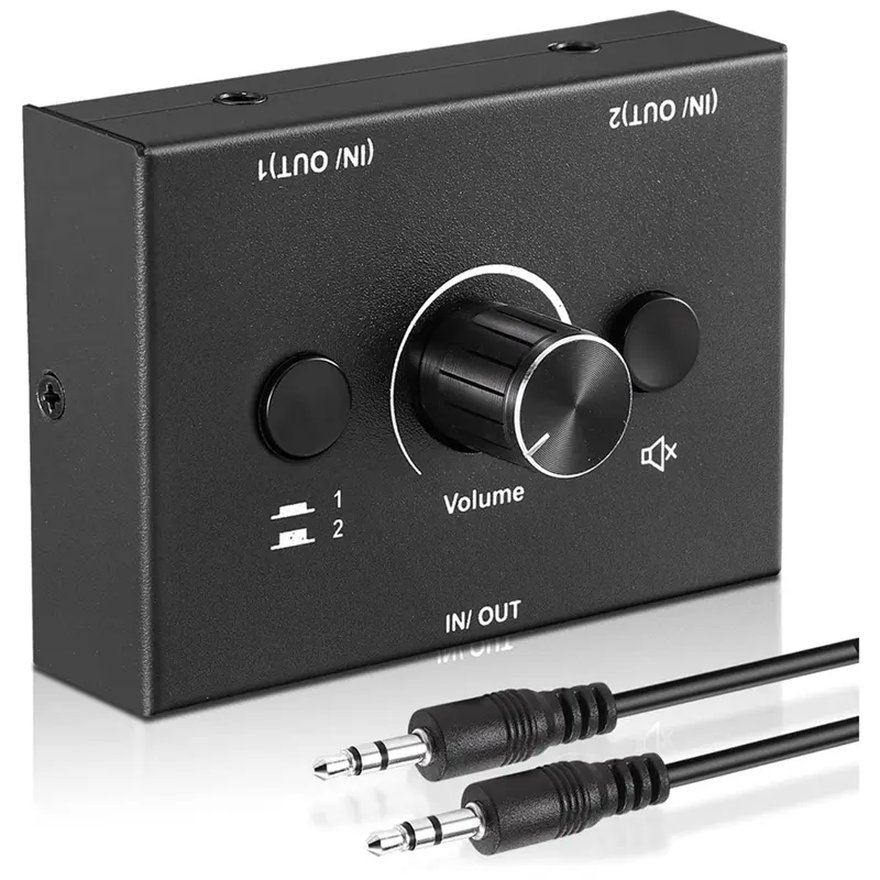 3.5mm Audio Switcher Box - 2 In 1 Out/1 In 2 Out Splitter with 1-Key Mute Button, mp3 Accessories for Mobile, Plug, Games, Headphones, Speakers, Computer
