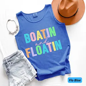 Boatin' and Floatin' Graphic Tank Top, Aesthetic Neon Trendy Summer Spirit Tanktop, Radiant Distressed Beach Top, Thoughtful Summer Vibes Heritage Apparel