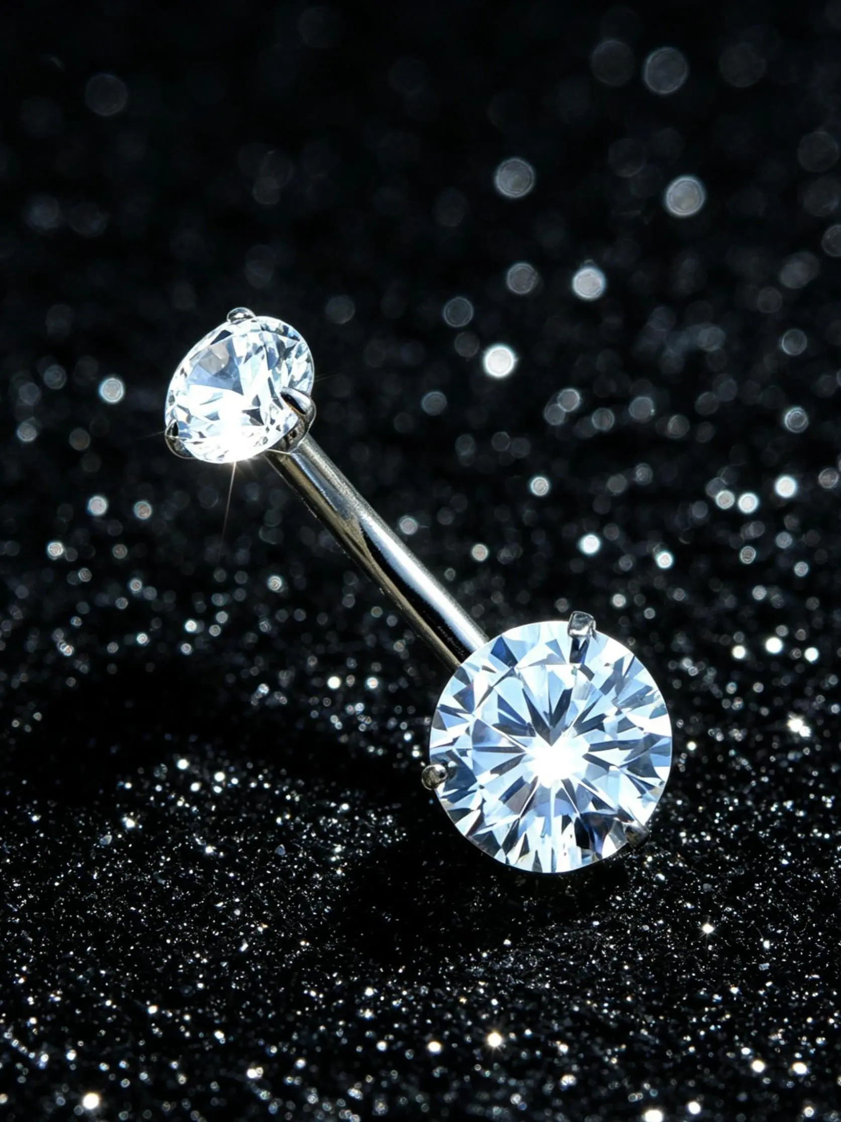 OUFER BODY JEWELRY 14G Titanium Belly Button Rings for Women, Classic Double Round with Prong Set Cubic Zirconia, Lightweight Piercing for Everyday Wear, Rhinestone, Belly Piercing, Female