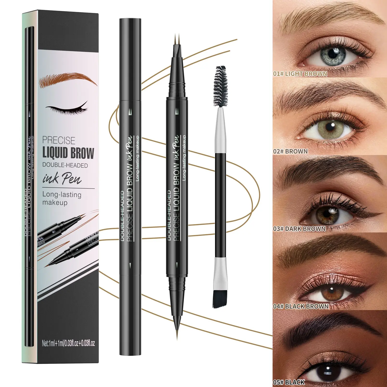 Dual-Ended 2-in-1 Brow & Eyeliner Pen with Micro-Fork Tip, Waterproof Ink for Flawless, Natural Hair-Like Strokes, DIY Beauty Tool for Beginners, Fluffy, Liquid, Cosmetic, Microblade Eyebrow Pen, Precisely Sculpted Brows, Eyebrow Makeup Products, Lightwei