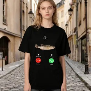 Women's 100% Cotton Short-Sleeve Crew Neck Comfortable Fit T-Shirt - Premium Fish Transfer Print Streetwear Top, Durable Fabric for Casual Wear, Gifting, Do Not Bleach, Women's Clothes