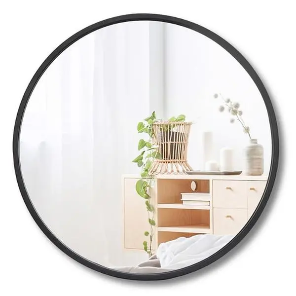 Zenstyle 18in Metal Lighted Wall Mount Mirror - Elegant Decorative Mirror with Robust Silhouette Iron Border, Home Improvement Bathroom Fixture for Bathroom, Room Decor, Round Wall Mirrors
