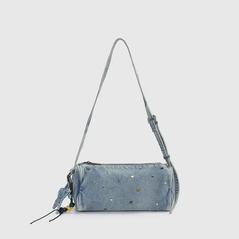 URBAN REVIVO 2026 Summer Elegant Women's Washed Denim Crossbody Bag - Trending Purses for 2026, Textile Shell, Adjustable Shoulder Strap, for Daily Commute UAYB60068, Cross Body Bags, Bags For Women