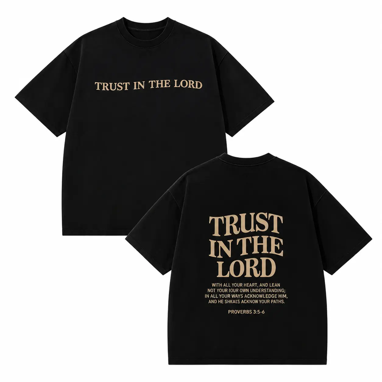 Retro-style loose-fitting Christian T-shirt featuring "Trust in the Words of Jehovah: Proverbs 3:5-6," a casual T-shirt with religious scripture text suitable for both men and women.