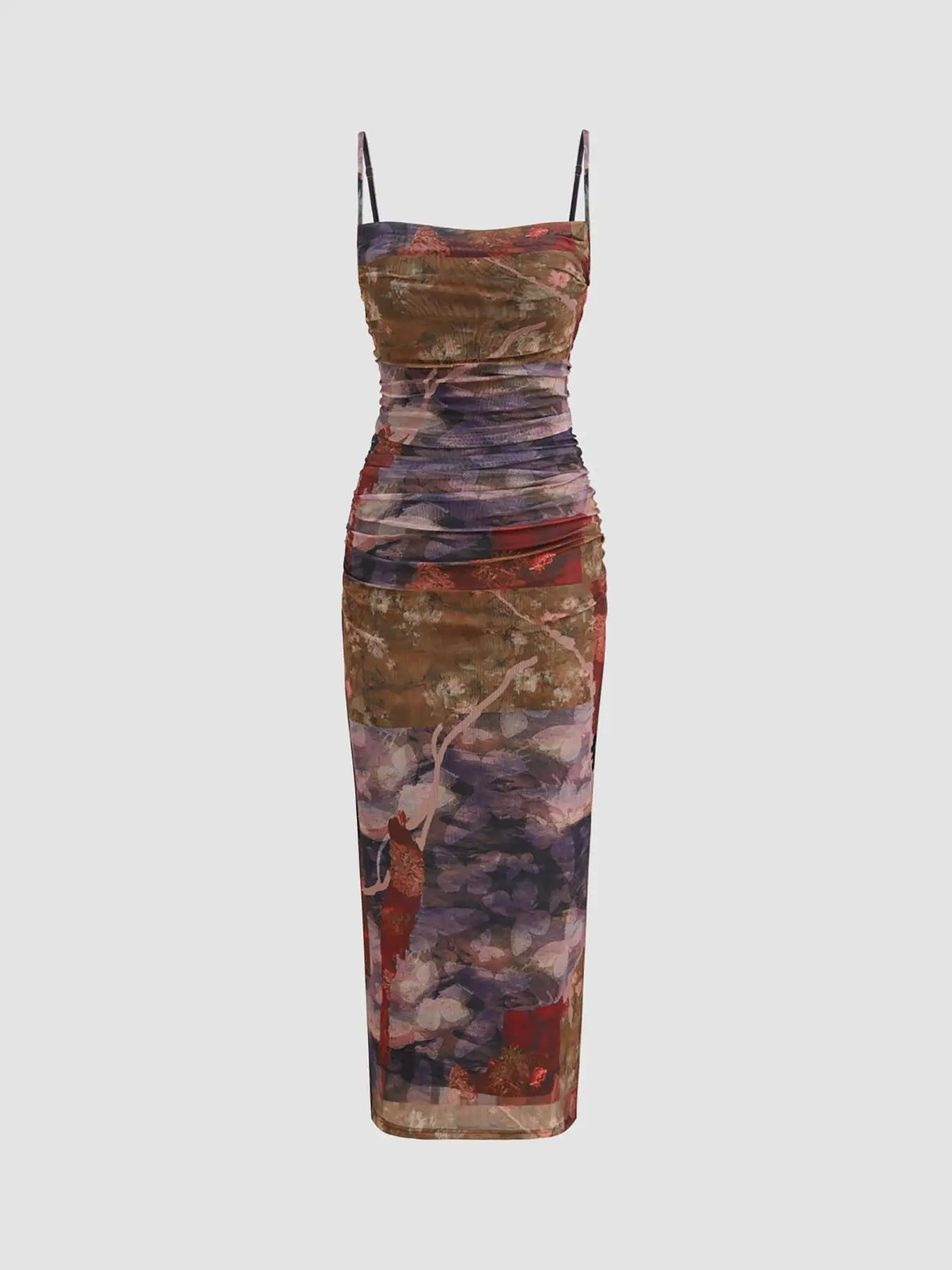 Floral, vintage, ruched strap sleeveless summer formal dress, elegant fashion dress, Print, Fit, Womenswear