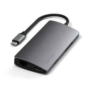 Satechi 8 in 1 USB C Hub Multiport Adapter V2, 4K HDMI, 115W USB C PD Charging, 3 USB-A, Ethernet, Micro/SD Card Readers, for Laptop, MacBook Air/Pro/Neo, iPad Air/Pro, Windows