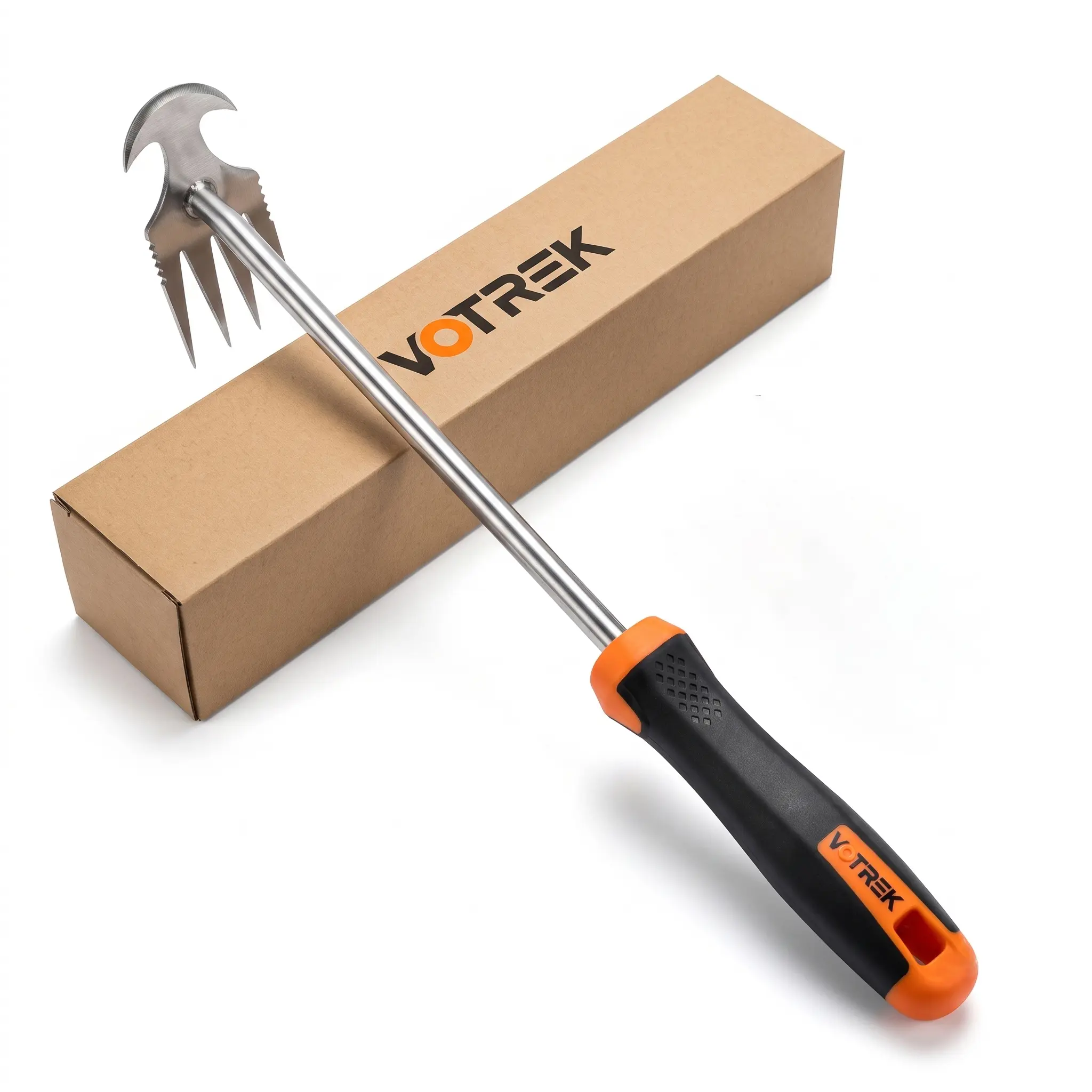 Durable Stainless Steel Weeding Tool, Electroplated Grass Remover with Rubber Handle, Portable Uprooting Hand Tool for Garden