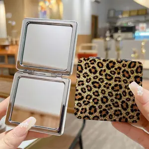 Leopard print portable folding makeup mirror - double-sided travel makeup mirror, square pocket mirror, women's cute aesthetic mirror, ideal gift for travel, birthdays, and holidays