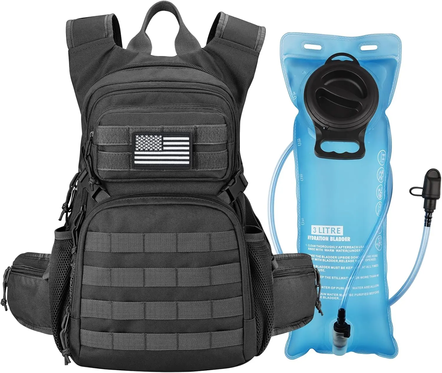 CVLIFE Tactical Hydration Pack 3L - Lightweight Molle Webbing Water Bag with Bladder, Heavy-Duty Backpack for Men, Hiking, Cycling, Strap