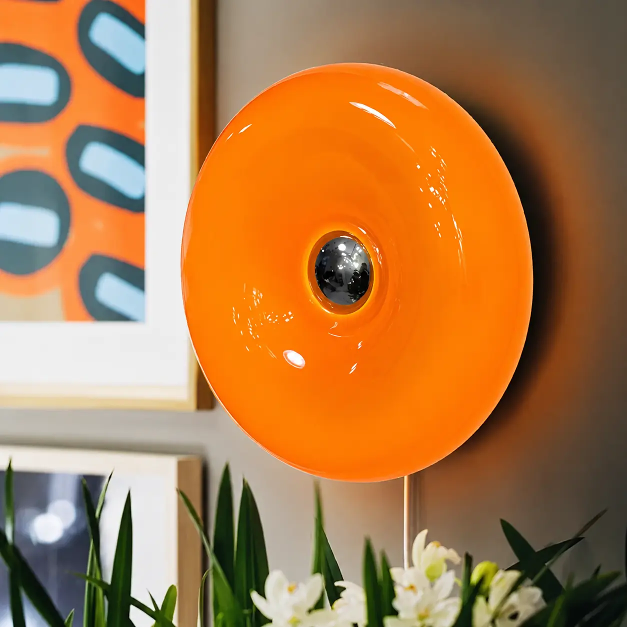 Donut Lamp,Rechargeable Bedside Lamp Or Wall Sconces,Creative Orange Donut Atmosphere Lamps with Plastic Shade,Retro-Modern Table Light,3-Color Dimmable Nightstand Lamp for Bedroom and Desk, Aesthetic Home Decor & Gifts