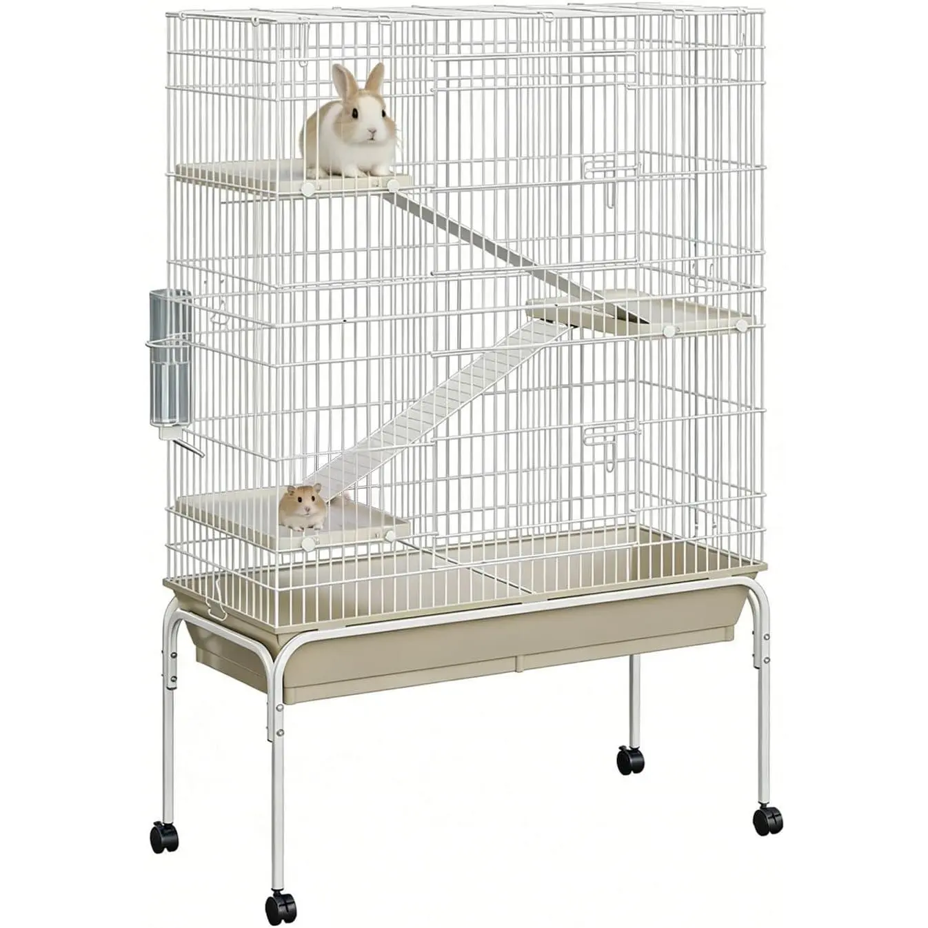 Large Metal Critter Nation Cage, 4-tier Small Animal Cage With Wheels, 55 Inch Height Ferret Cage, Deep Tray, Ramp, Water Bottle And Bowl for Guinea Pigs, Rabbits, Chinchillas, Rats, Sugar Gliders