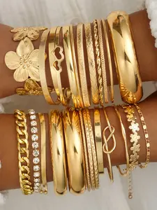 Women's Boho Floral Heart Bangle Bracelet Set, Stackable Bracelets, Bracelets Stacking, Casual Plain Design, Perfect Gift for Daily Wear & Special Occasions, Gift Jewelry, Fashionable Bangle
