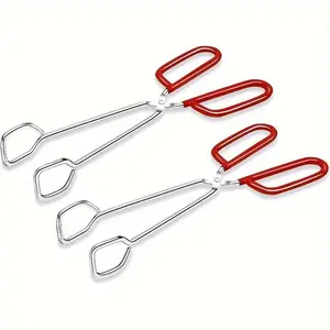 Kitchen Tongs, 1 Count Stainless Steel Barbecue Tongs with Red Handle, Easy Grip Scissors Tongs, Comfortable Handle Tongs for Cooking BBQ, Barbecue Utensils
