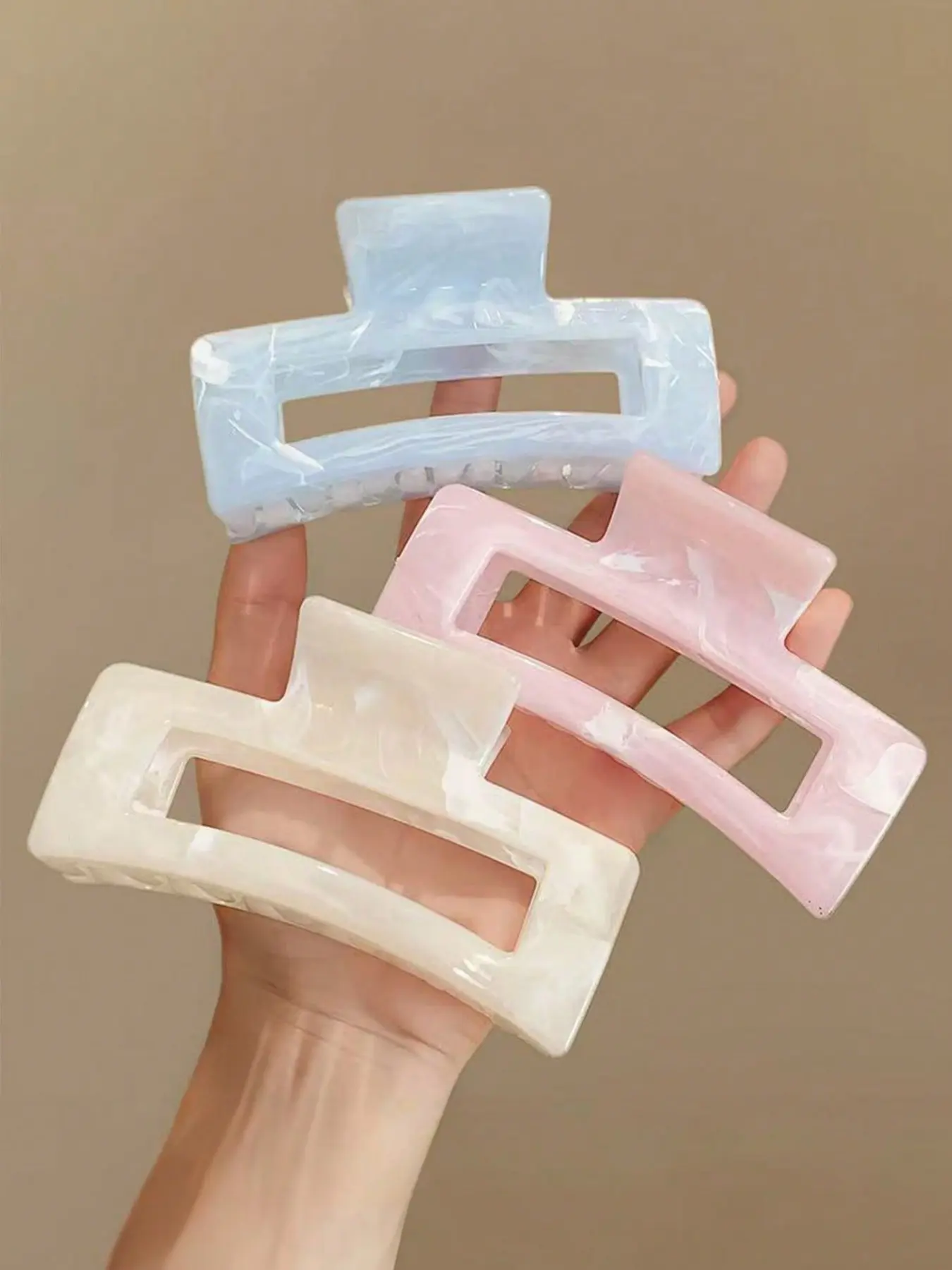 3pcs/Set, Hair Claws Set, Claw Clip Pack, 4.33 Inch/11cm Large Size Pink, White, Blue Ombre Square Hair Clips Barrettes, Elegant, Minimalist, Versatile Summer Hair Accessories Suitable For Daily, Casual, Party, Work