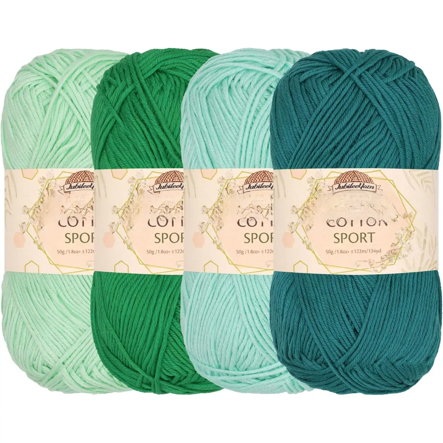 JubileeYarn Lightweight Variegated Knitting Cotton Yarn - 50g/Skein, 50% Rayon, Shades of Green, 4 Skeins - 3-6 (3-5mm) Needle Compatibility, Do Not Bleach, Dry Flat in Shade, Variegated Yarn, Lightweight Knitting