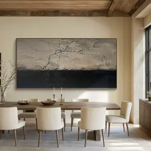 Beige Wabi-Sabi Wall Art,Gray Beige Abstract Painting,Black Texture Canvas Painting,Large Beige Minimalist Wall Art,Neutral Wall Decor