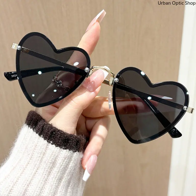 XUH Women's Unisex Heart-Shaped Rimless Statement Sunglasses, UV400 Protection Plain Solid Lenses, Casual Outdoor Sunglasses for Daily Wear, Daily Shades Look Fashion Eyewear