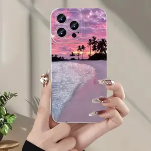 Creative sunset and beach design, drop-proof and non-slip TPU full-coverage lens phone case, compatible with iPhone 17, 16, 15, 14, 13, 12, 11, XS, X, Samsung and other models. Makes a great gift for friends or family.