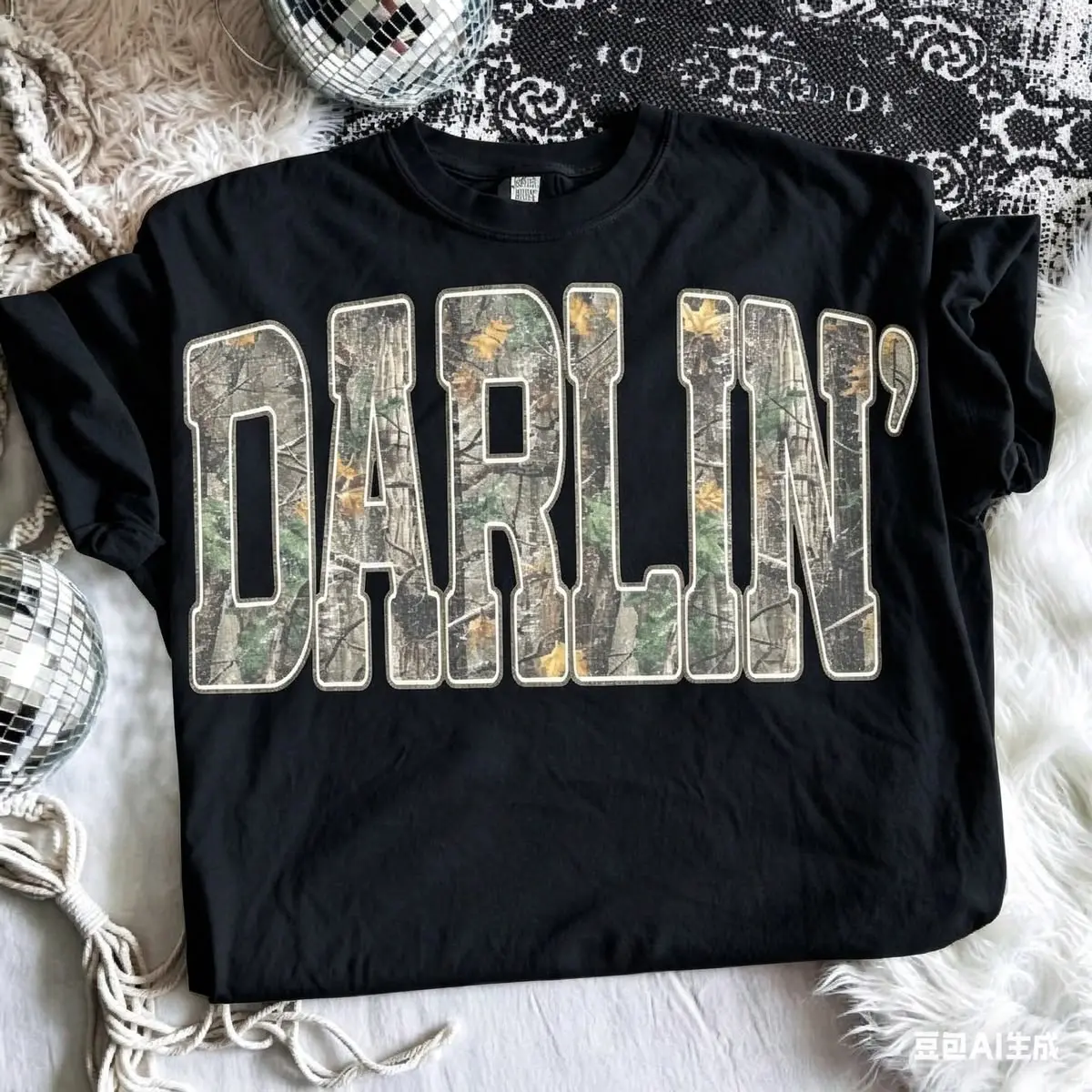 Darlin' Camo Graphic T-Shirt Vintage Country Western Tee