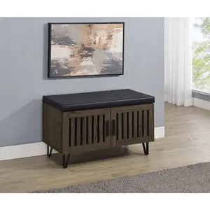 Addie 2-door Padded Entryway Shoe Storage Bench Smoked Oak