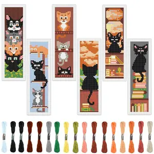 Cat Pattern Cross Stitch Bookmark Kit, 6 Counts/set DIY Cross Stitch Bookmark Kit, DIY Embroidery Kit for Beginners, Cross Stitch Kit for Book Lovers, Embroidery Craft