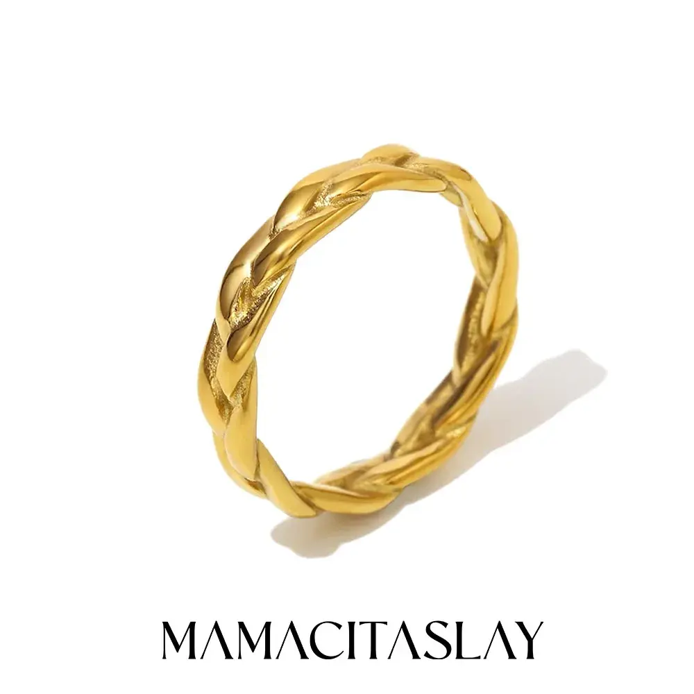MamacitaSlay Classic 316L Stainless Steel Twists Thin Edge Ring 2025 New Minimalist Waterproof Jewelry Women's Elegant Ring Gift