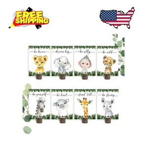 8Pcs Jungle Safari Centerpieces and Wooden Stands, Safari Baby Shower