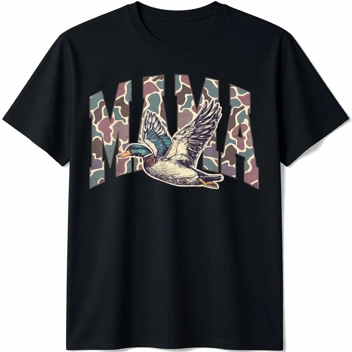 Men's Graphic T-Shirt, Retro Camouflage Mallard Duck Print, 100% Cotton Casual Streetwear Fashion Top