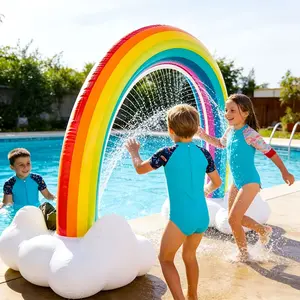 Outdoor Inflatable Rainbow Water Sprinkler Toy, Multi-Player Game, Rainbow Falls Splash, Pool Party Props, Lawn Water Play Toy