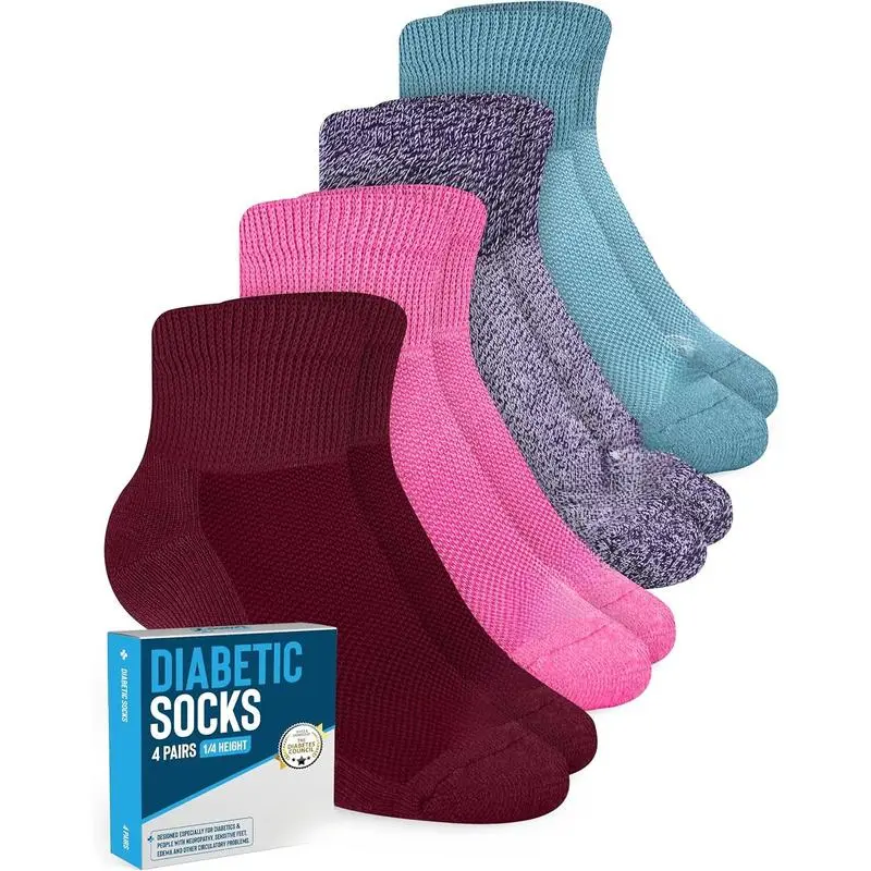 OUTDOOR Ankle Diabetic Socks for Women and Men - 4 Pairs|   Diabetic Ankle Socks for Women|   Neuropathy Socks