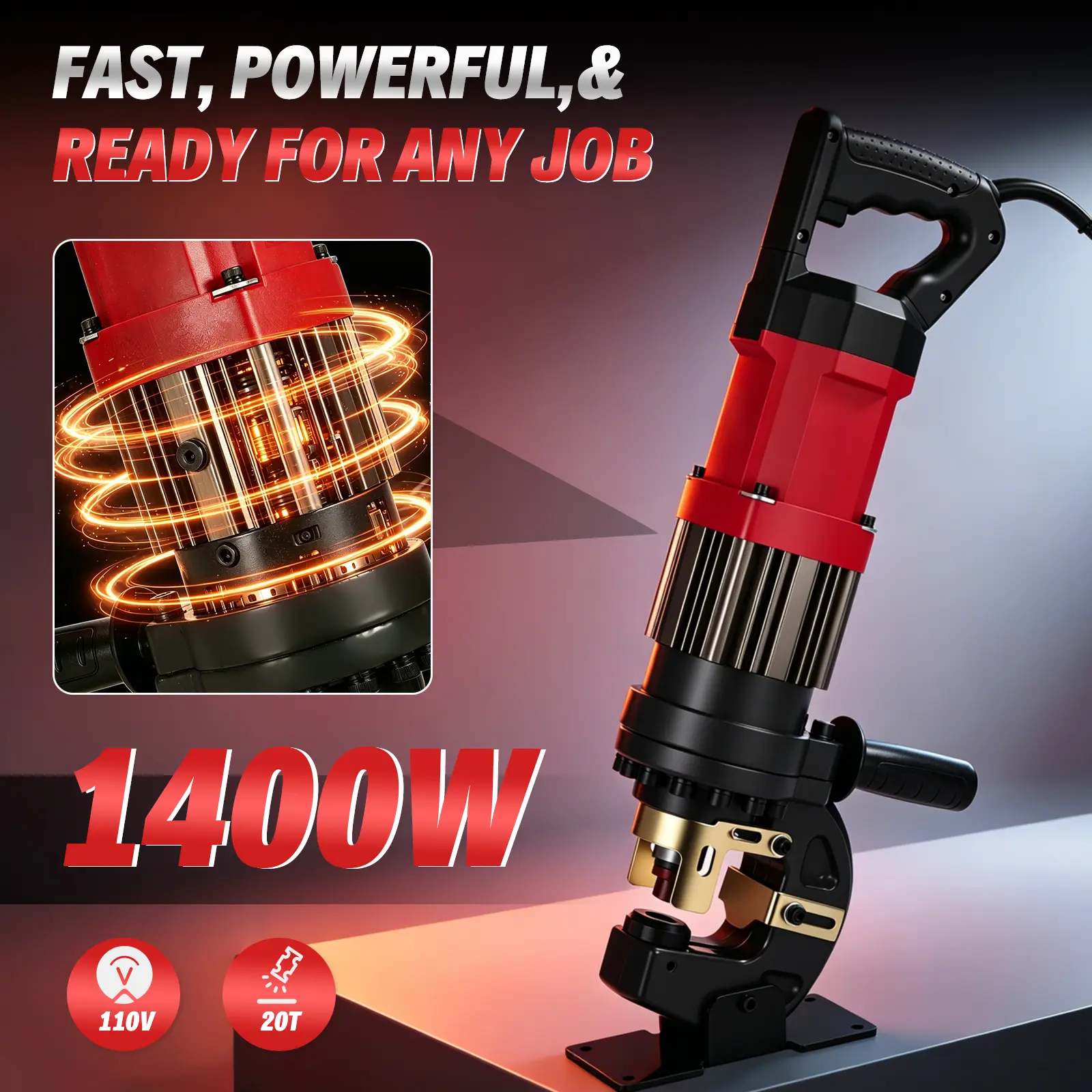 MHP-20 Hydraulic Hole Punch Machine | 110V Portable Electric Metal Punching Tool