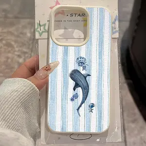 Blue Whale Shark Watercolor Phone Case, Phone Protective Cover, Unique Design, Fits iPhone 17/16 Pro Max/14/16 Plus/15/13 Pro/12/11/XR/air, Anti-Drop Luxury Protection
