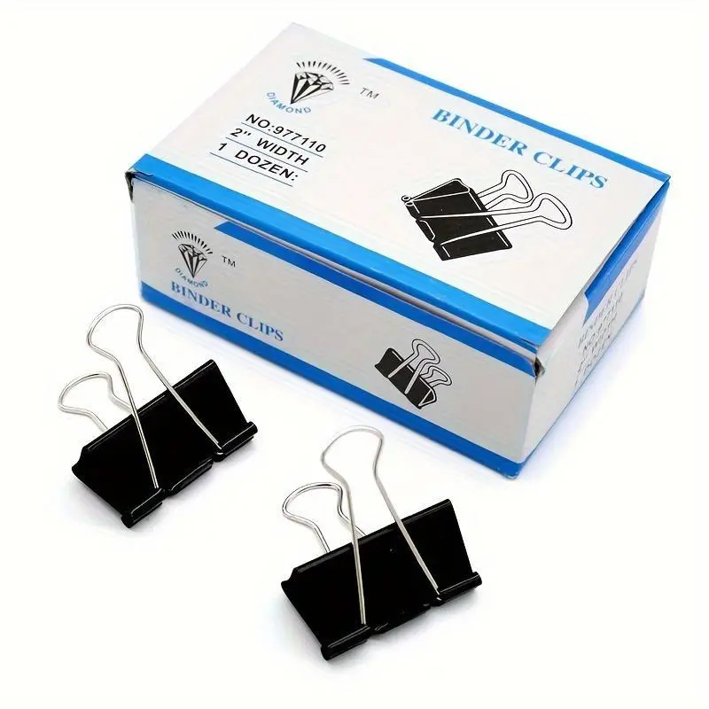 12pcs/box, Large Binder Clips, Big Paper Clamps Clips For Office Supplies, Stationery Office Supplies, 1.6Inch/41mm Width, Black