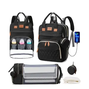 Diaper Bag Backpack, Portable Baby Bag with Changing Station, Large Capacity Baby Diaper Bags w/ Stroller Straps & Insulated Pockets, Multipurpose Waterproof Travel Backpack with USB Charging Port