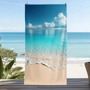 1pc "Summer Beach Style: Perfect Beach Towel Design with Clear Blue Sea and White Clouds" Themed Beach Towel, Summer Beach Towel, Rectangular Towel, Quick-Drying and Absorbent, Suitable for Outdoor Travel, Beach, Camping, Bathroom, and Parents' Day