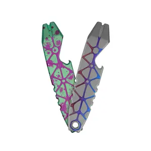 OKNIFE Otacle 2 Mini EDC Titanium Pry Bar with Pocket Clip, Hand Tools, Hardware, 3-in-1 Tool, CNC Engraved Fishbone Pattern