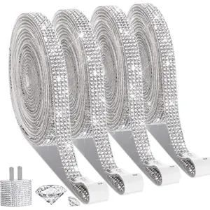 4 Rolls Self Adhesive  Rhinestone Ribbon  Bling Tape with 2 mm Rhinestones Strips Sticker for Arts Crafts Wedding Birthday Party DIY Event  Phone Decoration ()