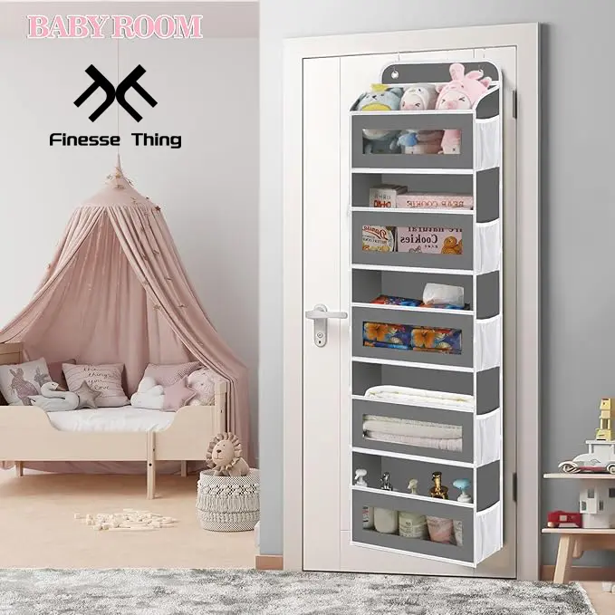 Over-The-Door Hanging Organizer Open Storage Bins - 5-Shelf Non-Woven Fabric & Steel Bathroom Organizer, Classic Anti-Tilt Design, 44 lb Load Capacity, Foldable Compartmentalized Shelves for Bedroom Family Organization