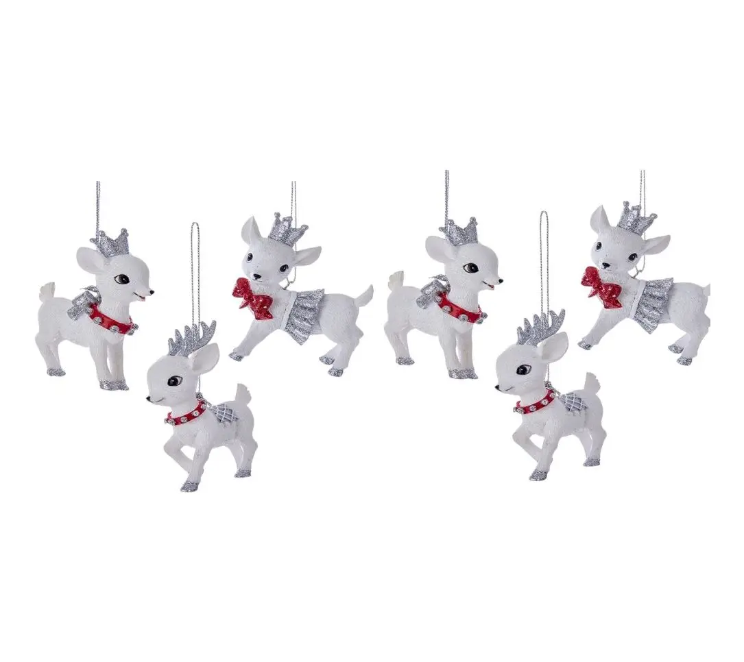 RC Home Decor-Set of 6 White Glitter Reindeer Ornaments