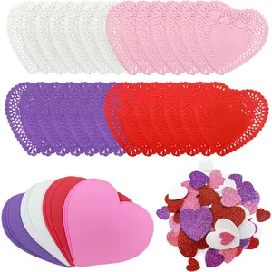 160 count Valentines Day Craft  Set with 100 count Paper Heart Doilies, 20 count  Hearts and 40 count Glitter  Heart Stickers for Valentine's Day Wedding DIY Craft Supplies