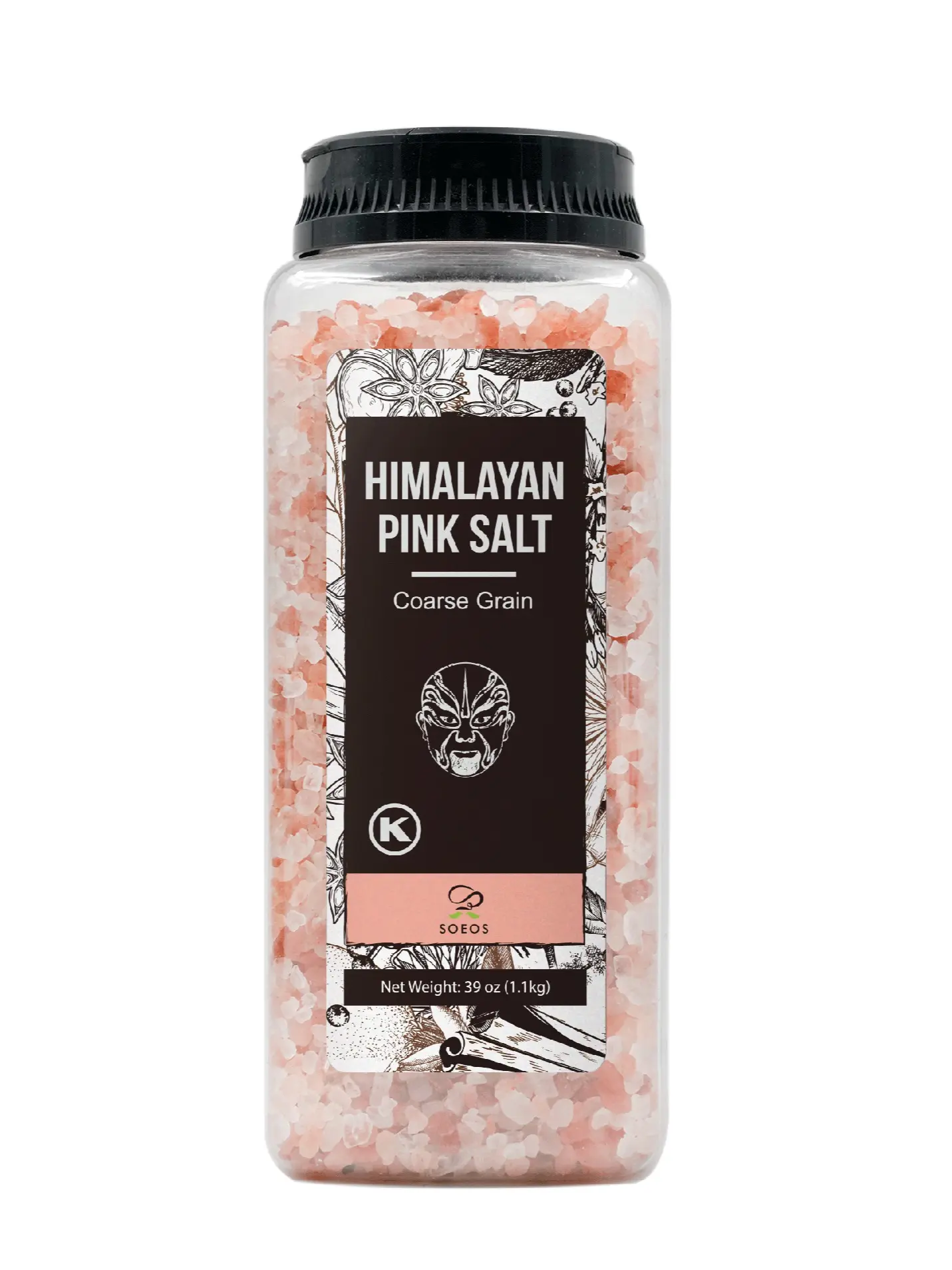 Soeos Himalayan Salt, Coarse Grain, 39 oz (2.4 Pound), Non-GMO Himalayan Pink Salt, Kosher Salt, Sea Salt for Grinder Refill Flavor Spice Taffy